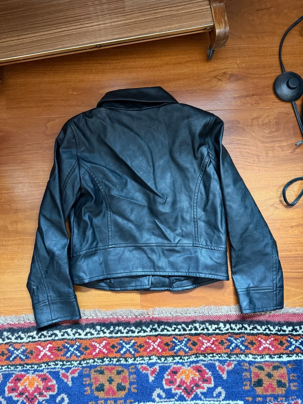 Gap Kids Black Faux Leather Moto Biker Jacket Size 6-7 Small